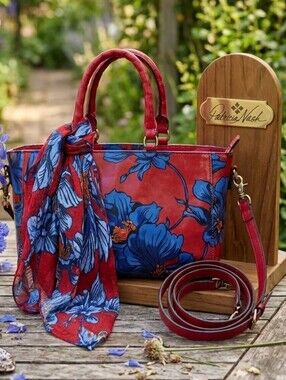 Patricia Nash 2 PC SET - Aileen Satchel with Floral Print Scarf